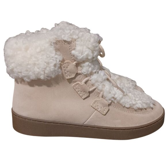 NEW Vionic Womens Splendid Oak Suede Sheep Fur Booties Sand/Cream Size 7.5 - Picture 1 of 13